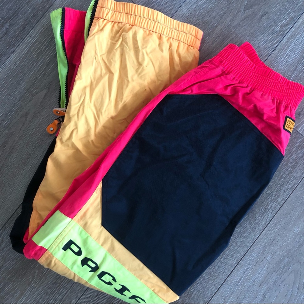 Vtg Ocean Pacific OP Youth Tech Board Pants size Medium Y2K Performance Neon